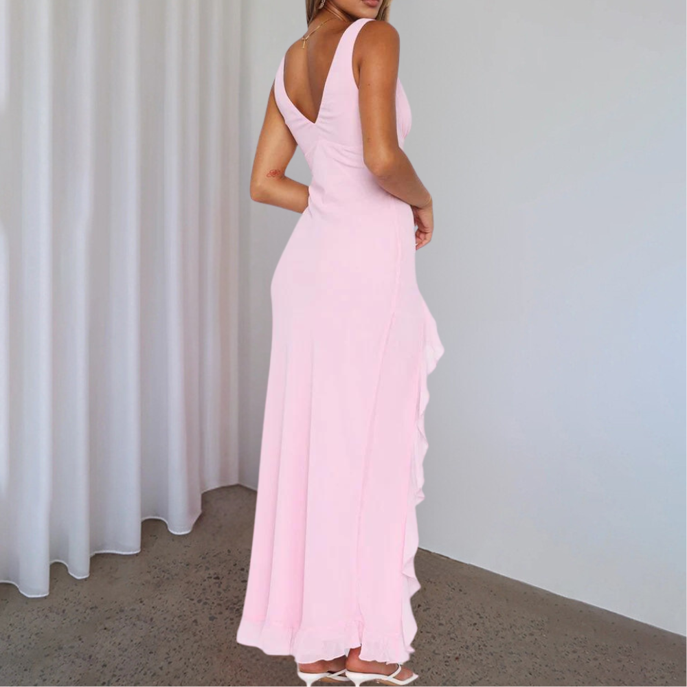 Paige | Elegantes ärmelloses V-Ausschnitt-Maxikleid mit asymmetrischem Schlitz