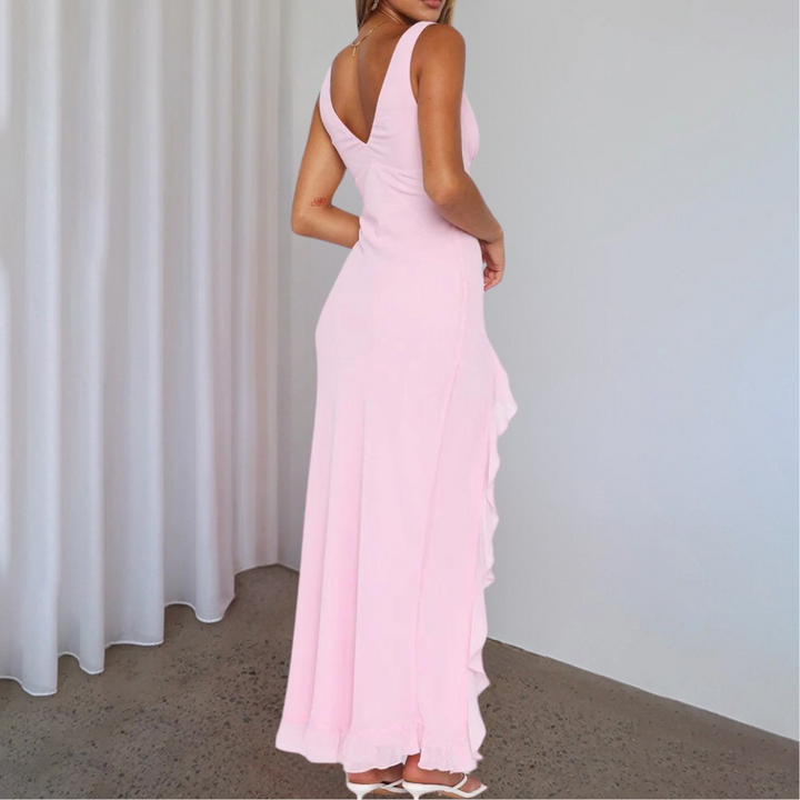 Paige | Elegantes ärmelloses V-Ausschnitt-Maxikleid mit asymmetrischem Schlitz