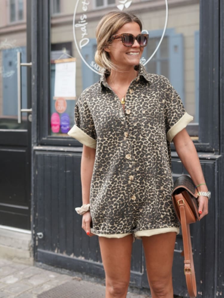 Leopardenmuster Baumwollhemdkleid