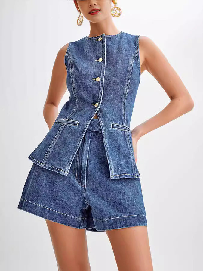 Polly – Ärmelloses, Knopfpeplum-Set
