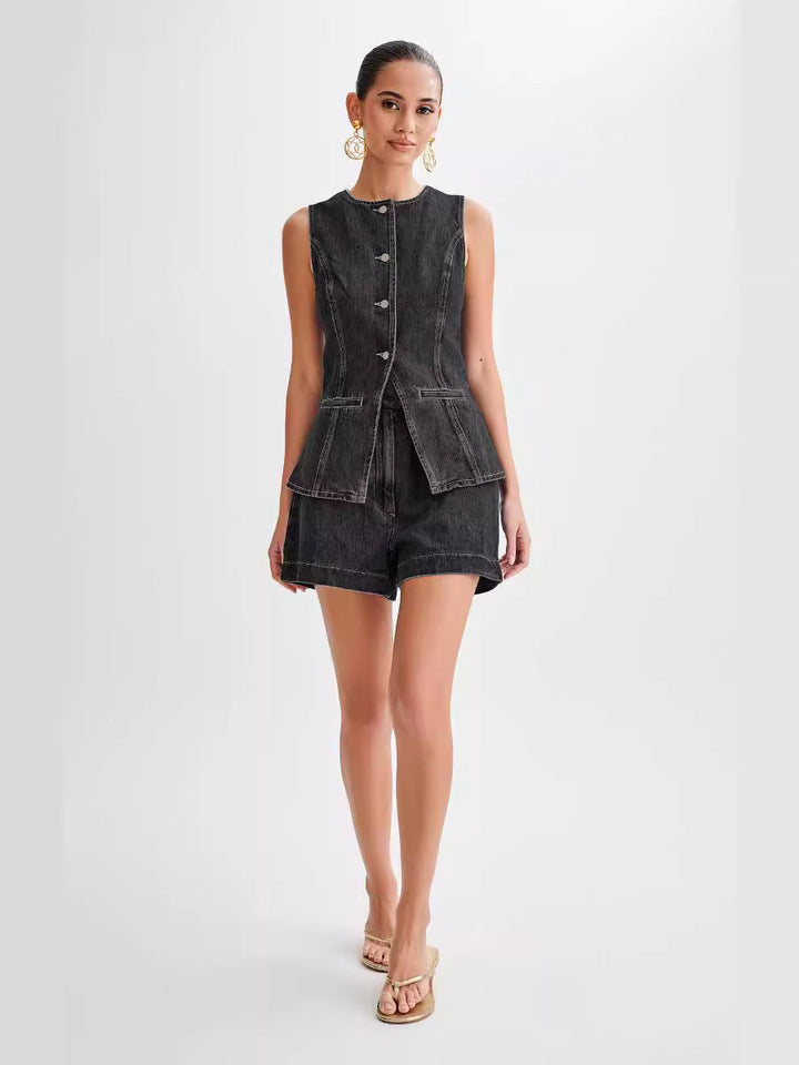 Polly – Ärmelloses, Knopfpeplum-Set
