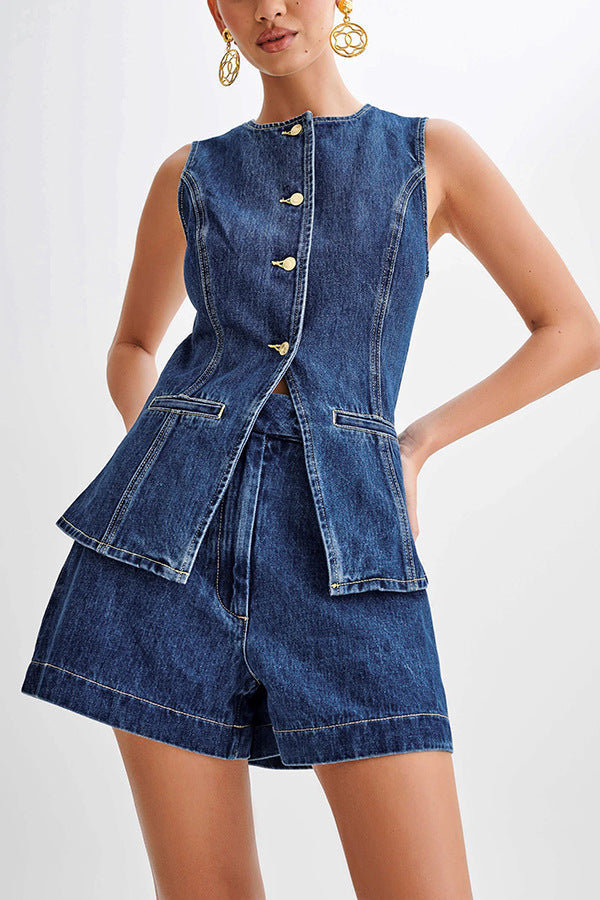 Polly – Ärmelloses, Knopfpeplum-Set