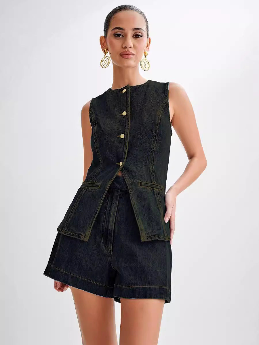 Polly – Ärmelloses, Knopfpeplum-Set