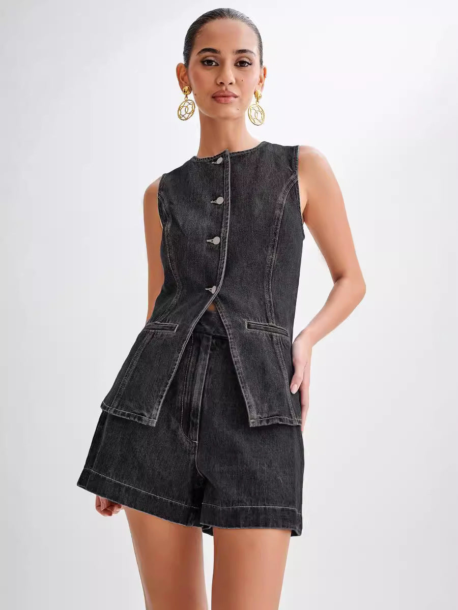 Polly – Ärmelloses, Knopfpeplum-Set