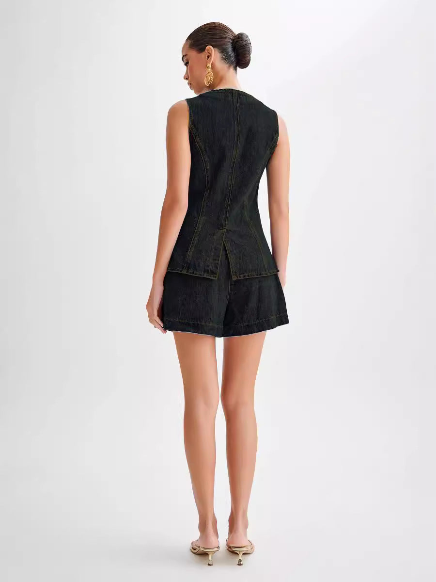 Polly – Ärmelloses, Knopfpeplum-Set