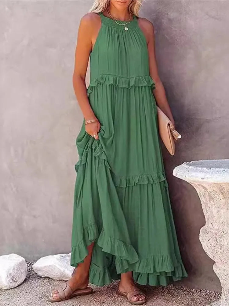 Capri Rüsch Maxi Kleid