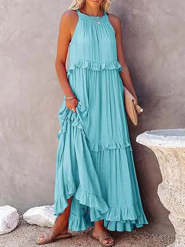 Capri Rüsch Maxi Kleid