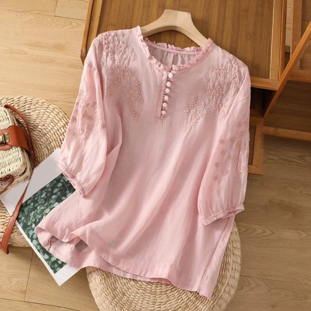 Suzanne™ | Bestickte Bluse mit Knopfleiste