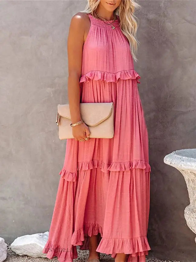 Capri Rüsch Maxi Kleid