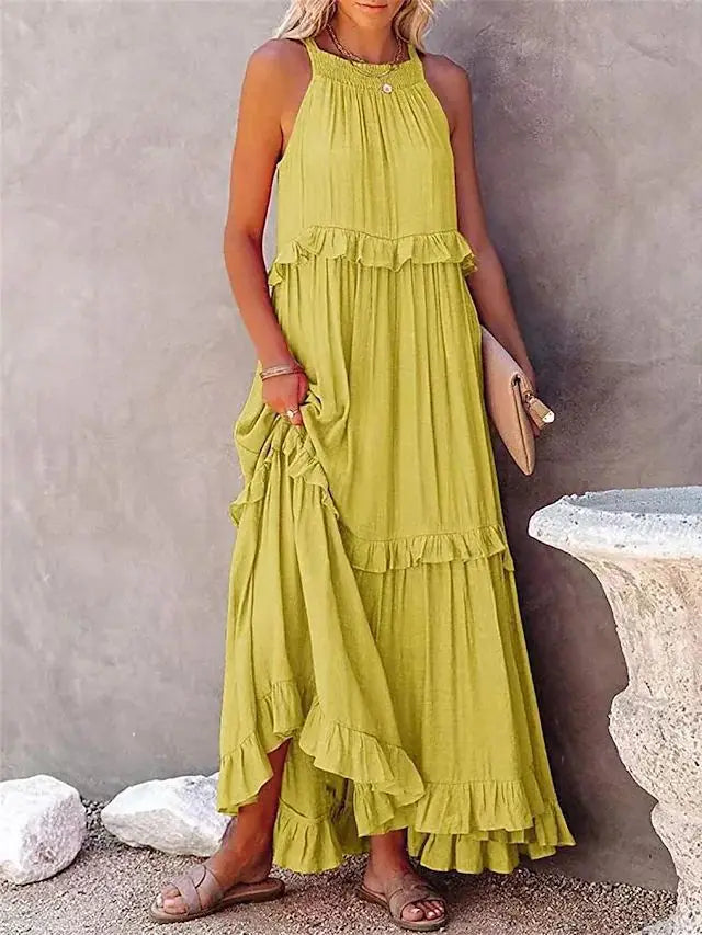 Capri Rüsch Maxi Kleid