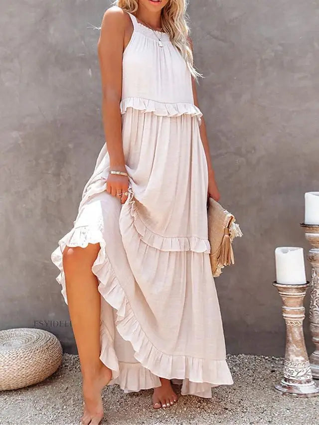 Capri Rüsch Maxi Kleid