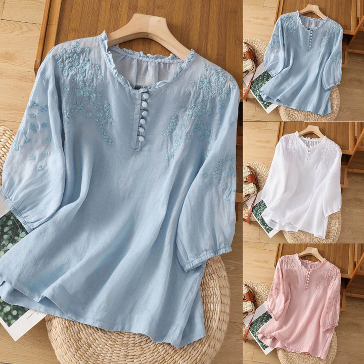 Suzanne™ | Bestickte Bluse mit Knopfleiste