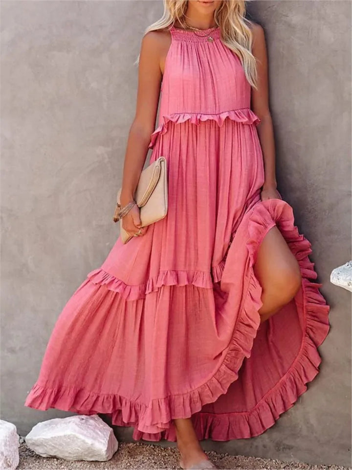 Capri Rüsch Maxi Kleid