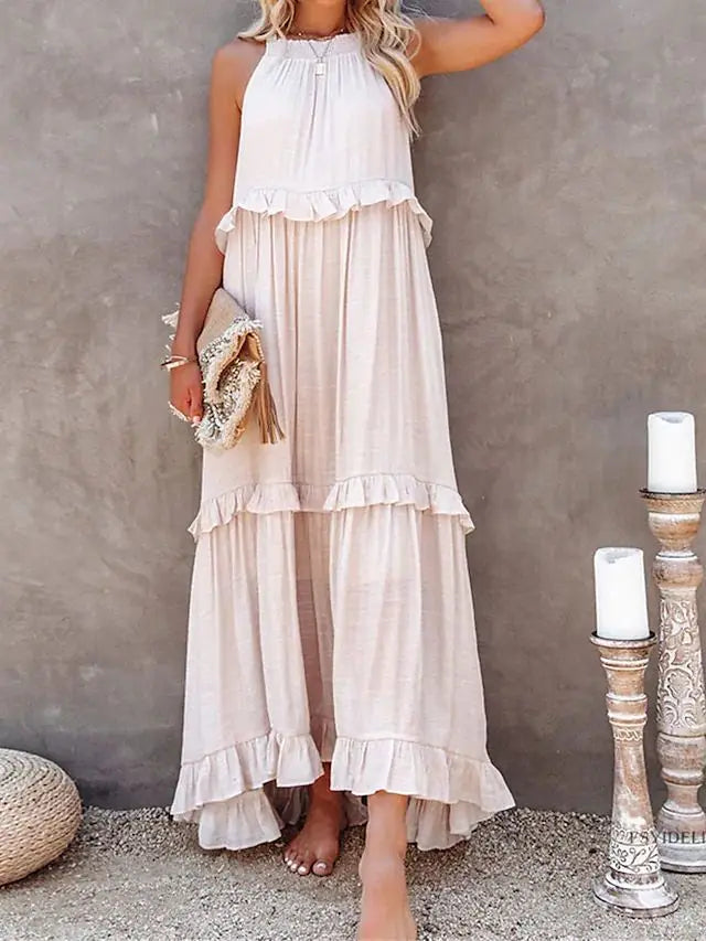 Capri Rüsch Maxi Kleid