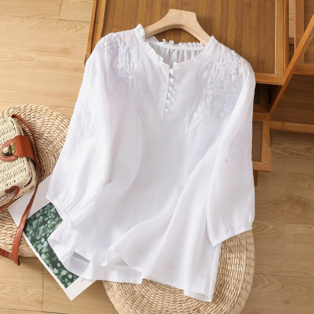 Suzanne™ | Bestickte Bluse mit Knopfleiste