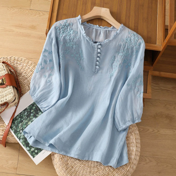 Suzanne™ | Bestickte Bluse mit Knopfleiste