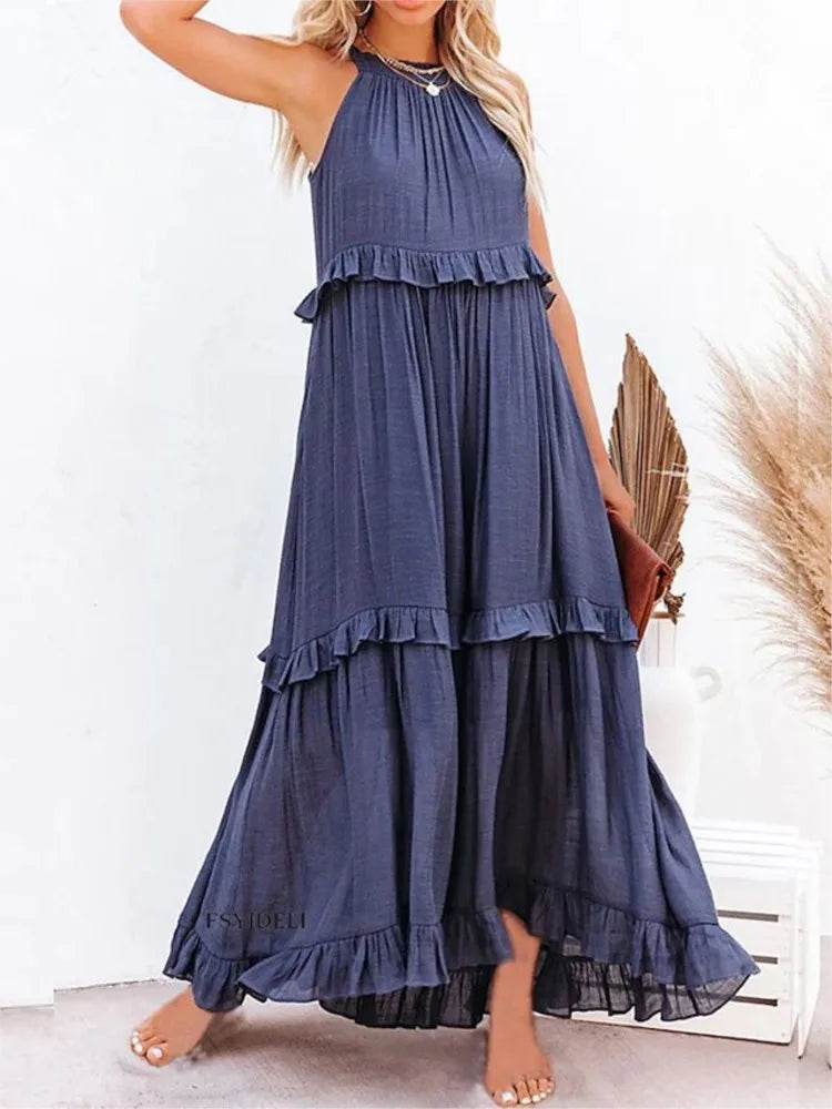 Capri Rüsch Maxi Kleid